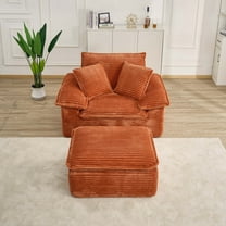 Miniyam 63" x 47" Oversized Chaise Lounge Chair Indoor with Thick-Cushioned Ottoman, Cloud-Like Comfort, No Assembly Required, Orange