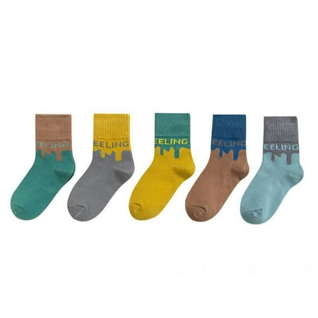 

Bellaven 5 Pairs Kids Non Slip Skid Socks Grips Sticky Slippery Cotton Crew Socks For 1-12 Years Old Children Youth Boy Girl