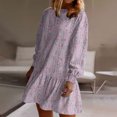thumbnail image 3 of SMihono Casual Floral Dress for Women Loose Comfy Country Pleated Hem Crew Neck Dresses Cozy Long Sleeves Preppy Dress Pink 8, 3 of 6