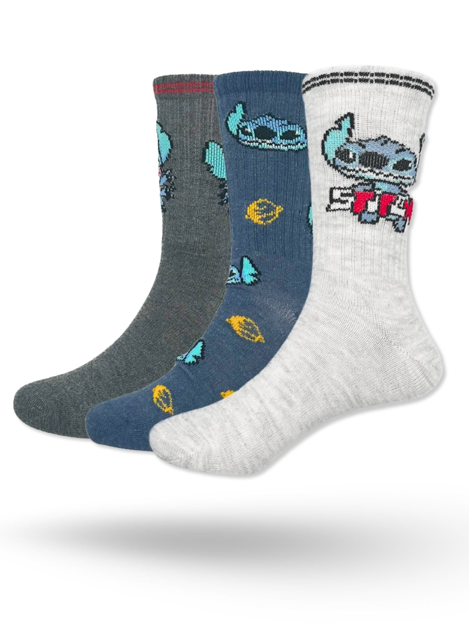 Disney Stitch Boys Mid-Crew Socks, 3-Pack, Sizes S/M-M/L