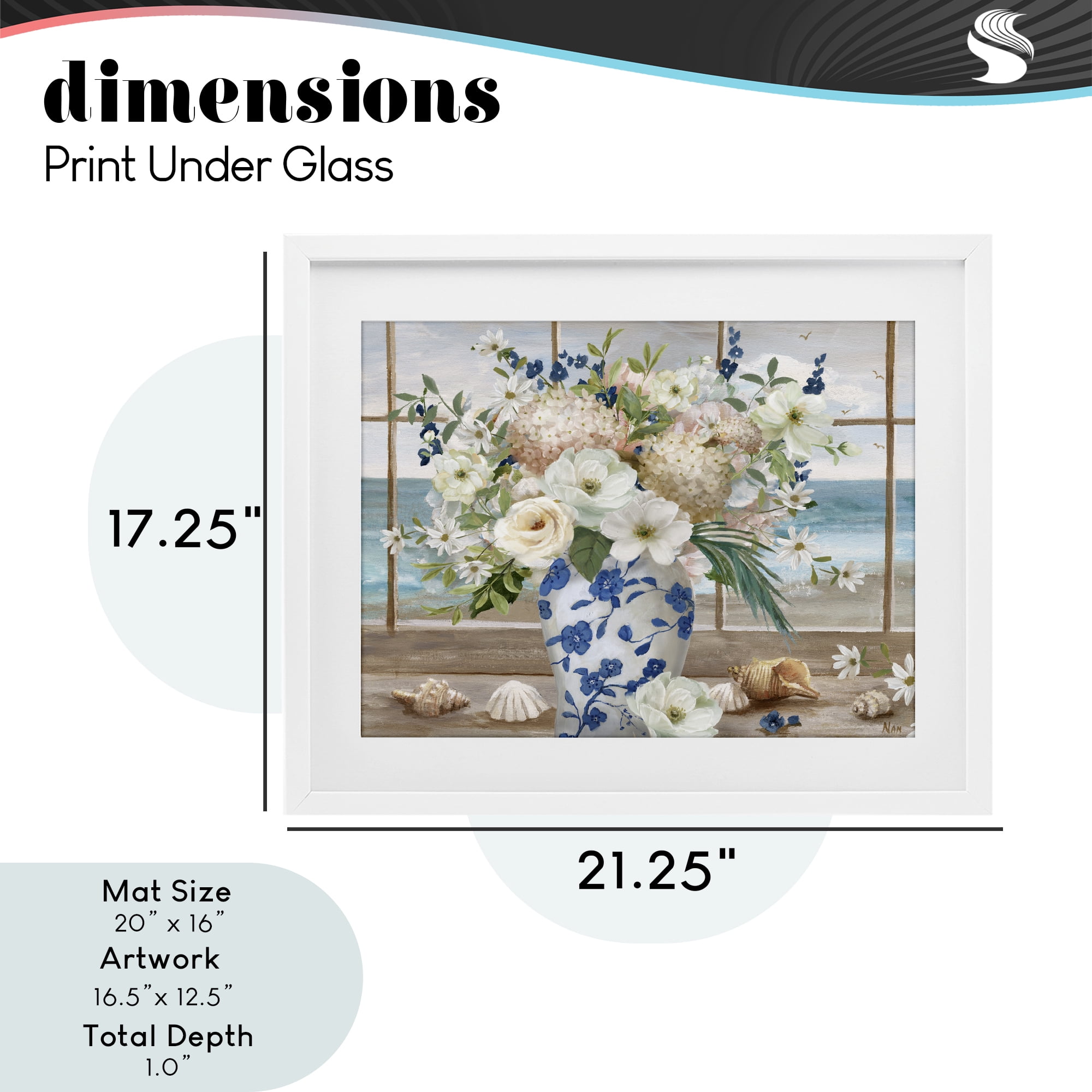 Stupell Industries Seashells & Flowers Windowsill White Framed Print Under Glass, design by Nan