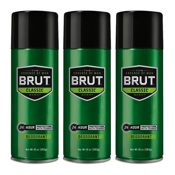 Brut Spray Deodorant. Regular Scent. Fast-Acting and Long Lasting. Anti-Germ with Odor Protection and Wetness Control. 10 oz / 283g. Pack of 3