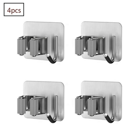 

Mop Holder Stainless Steel Self-Adhesive Wall Mount Broom Utensil Holder with Hooks for Home Kitchen Bathroom Garage Garden Pack of 4