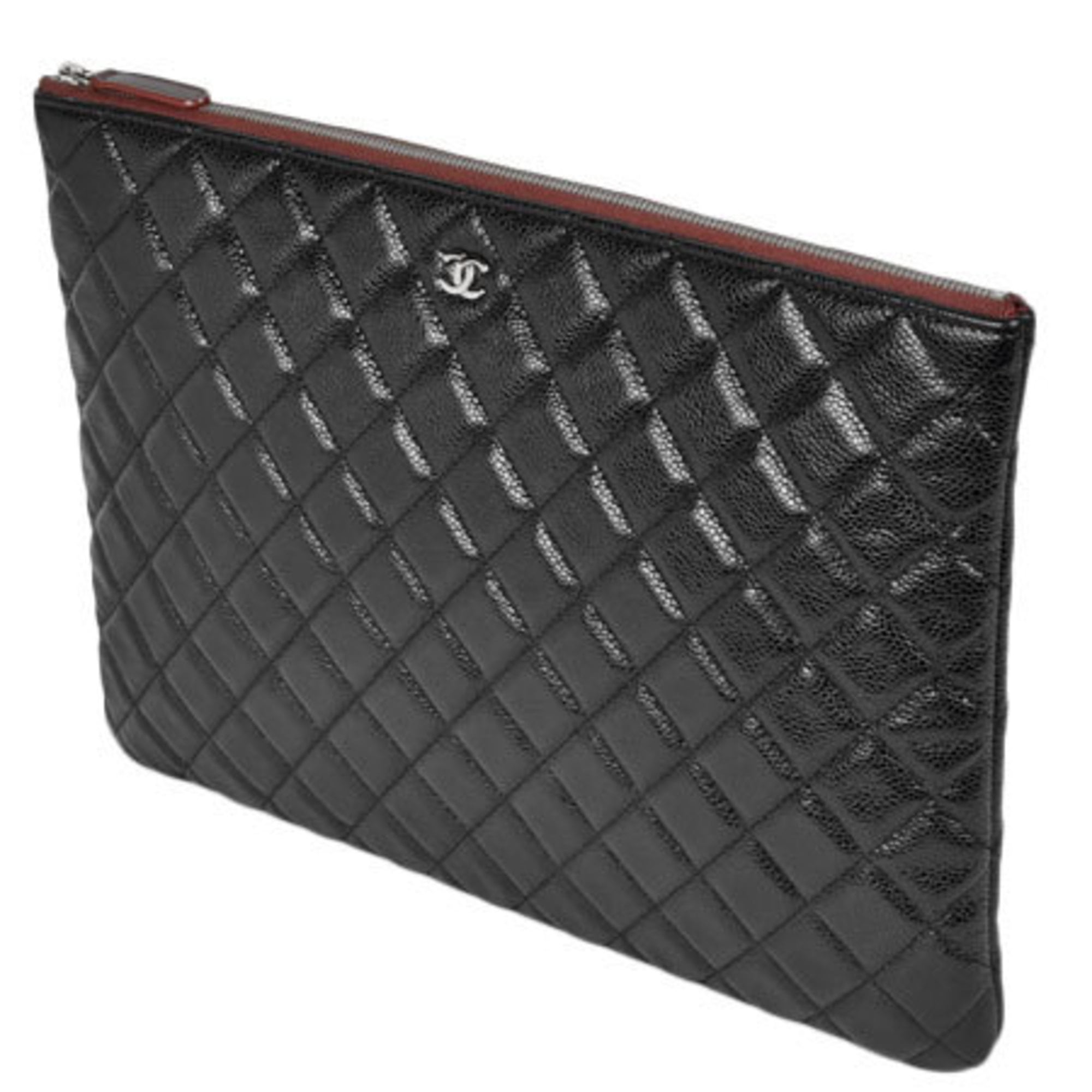 Pre-Owned Chanel CHANEL here mark clutch bag caviar skin second A82552 (Good)  