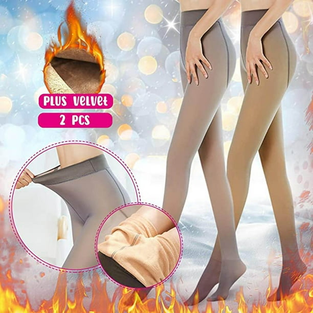2Pcs Women Warm Pantyhose Leggings Fake Translucent Fleece Winter Tights  High Elastic Pants Fleece Lined Thick Hosiery 