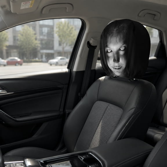 2 Pack Ghost Face Headrest Covers – Universal Elastic Funny Car Seat Protector for SUV Truck Halloween
