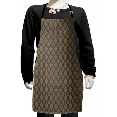 

Damask Kids Apron Monochrome Traditional Oriental Curvy Motifs Print on Muted Background Boys Girls Apron Bib with Adjustable Ties for Cooking Baking Painting Dark Warm Taupe Khaki by Ambesonne