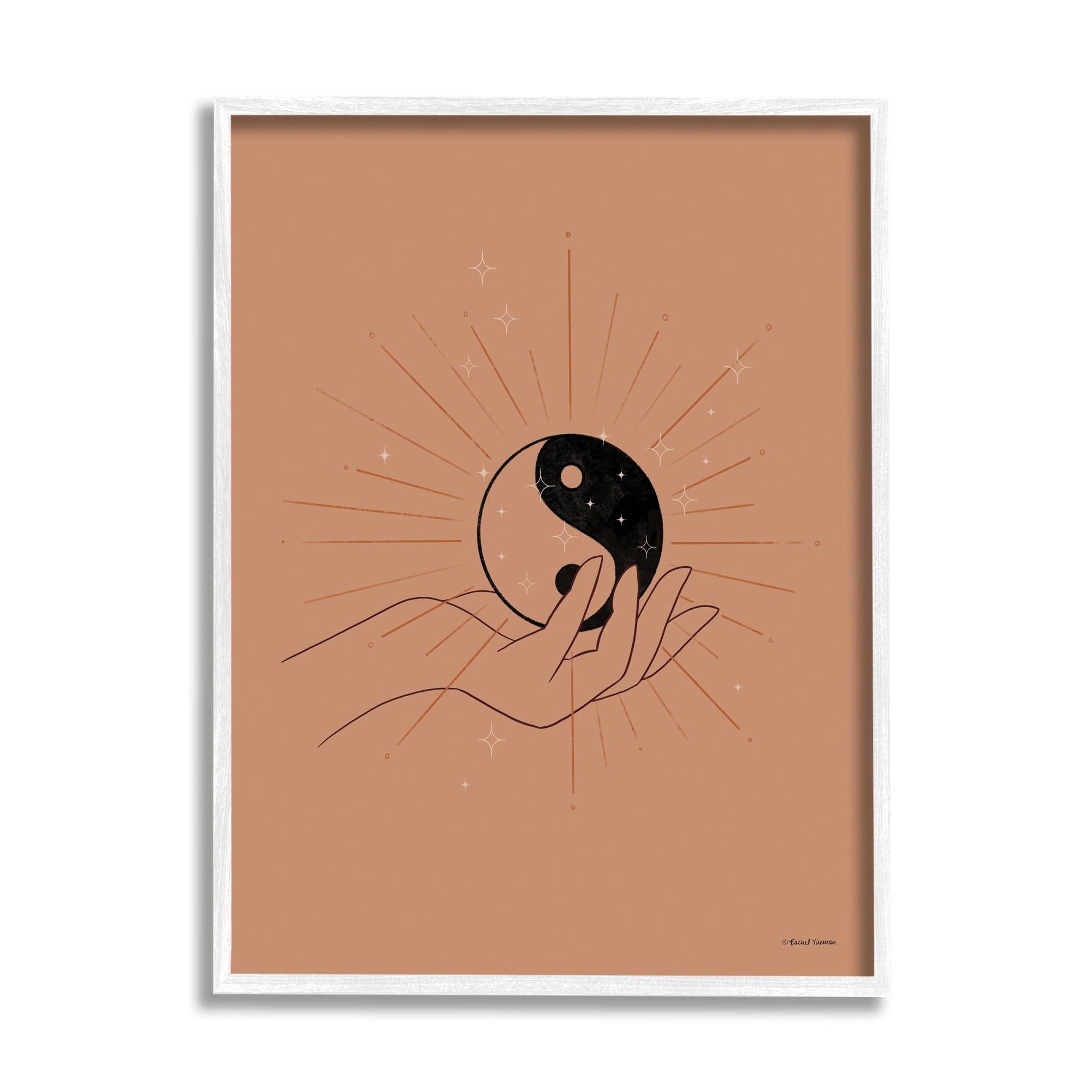 Stupell Industries Brown Yin Yang Harmony Symbol Palm Hand Framed Wall Art, 24 x 30, Design by Rachel Nieman