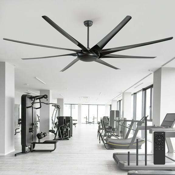 ALKAFY 100 inch Black Ceiling Fan with 8 ABS Blades - Reversible DC Motor, 6 Speeds & Remote for Large Living Rooms