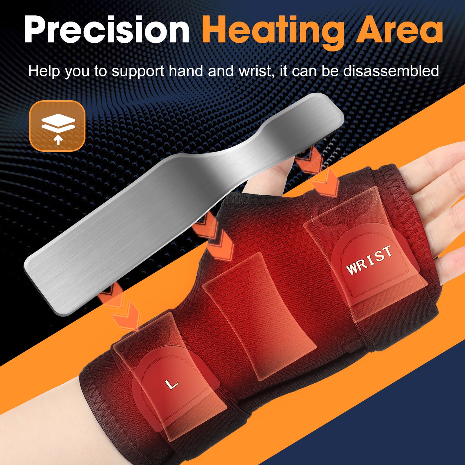 Flaremore Heated Wrist Wrap with Thumb Support, Adjustable Heating Pad for Carpal Tunnel Relief, Left Hand, One Size