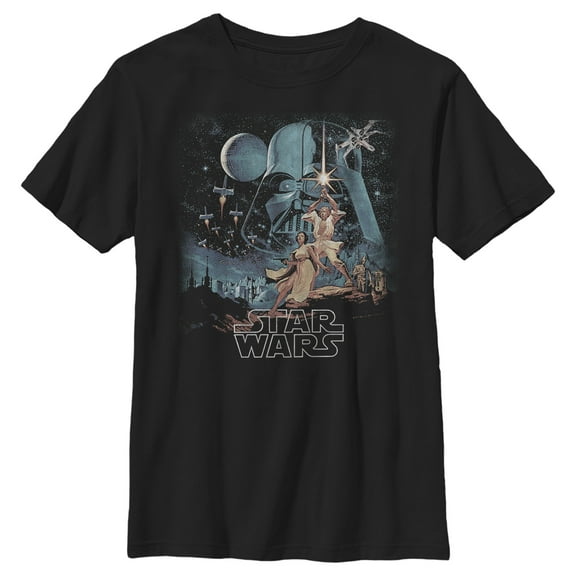 Boy's Star Wars A New Hope Vintage Art  Graphic Tee Black Medium