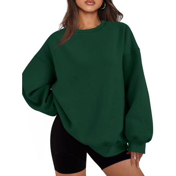 Chandails en Molleton en Molleton Surdimensionnés pour Femmes Manches Longues Col Rond Pull Décontracté Chandail à Capuchon Tops Vert Foncé Petit