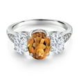 thumbnail image 2 of 10K White Gold Orange Red Madeira Citrine White Moissanite and White Lab Grown Diamond 3 Stone Engagement Ring for Women (2.14 Cttw, Gemstone Birthstone, Available in Size 5, 6, 7, 8, 9), 2 of 5