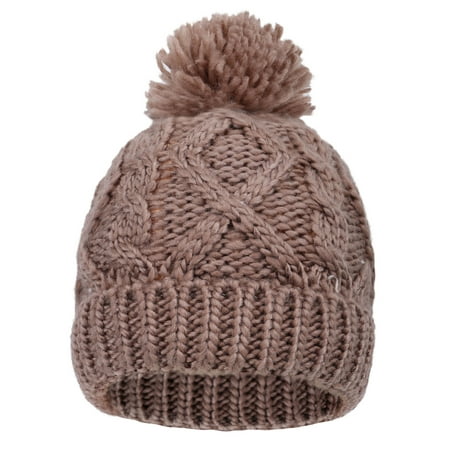 - Arctic Paw Kids' Chunky Knit Beanie with Yarn Pompom, Khaki with Fleece