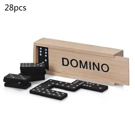 BESTSKY Wooden Boxed Black Dominoes Wooden Board Game Teaching Aids