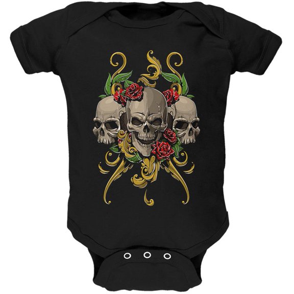 Skulls and Roses Soft Baby One Piece Black 3-6 M