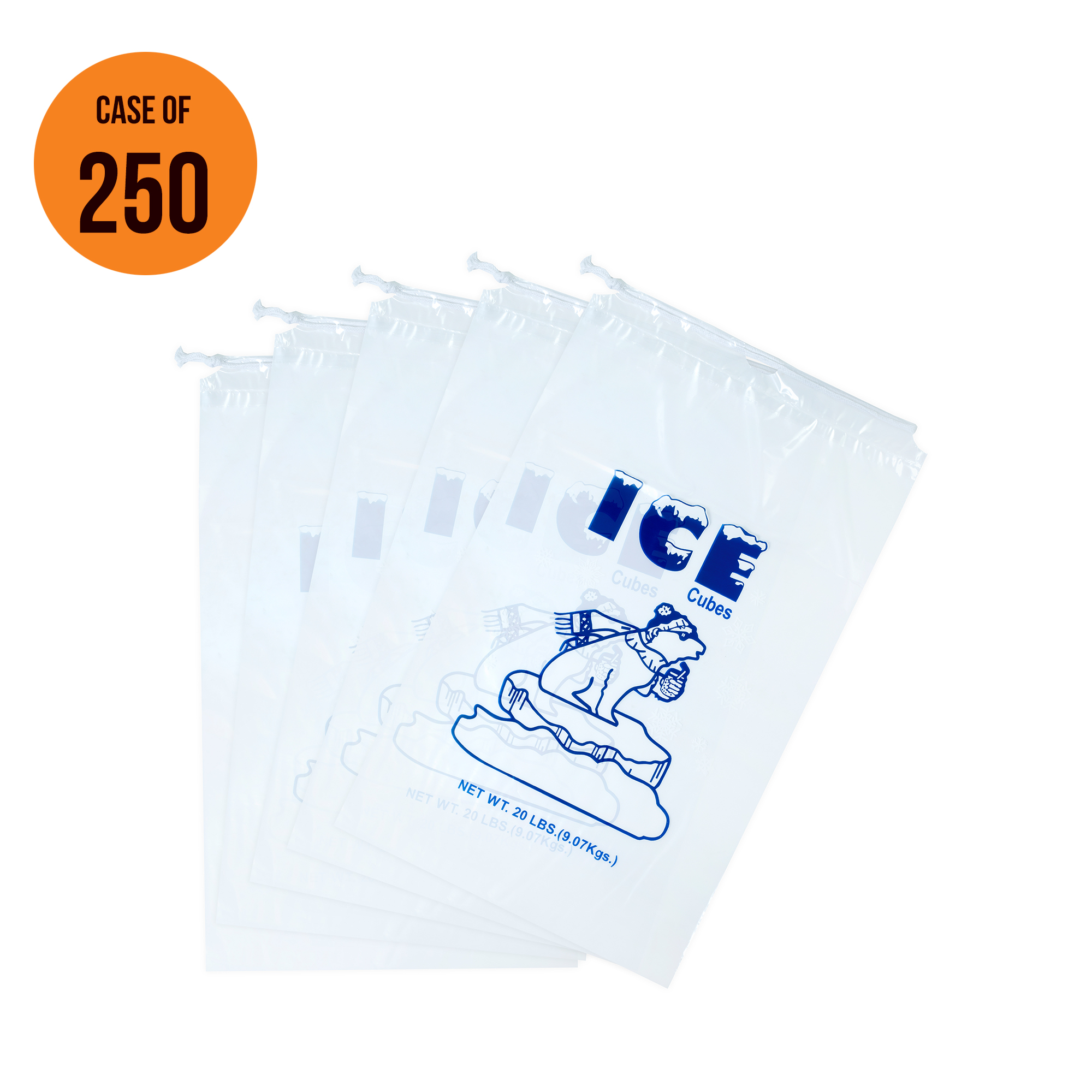 Infinitepack 20 lbs Plastic Ice Bag(250 Pcs) with Drawstring with 50 Micron, Heavy Duty & Reusable
