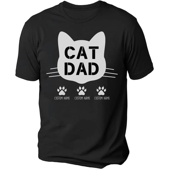 Personalized Best Cat Dad Ever Shirt, Cat Daddy Fathers Day Custom Photo Funny Custom Cat Dad Shirt with Pet Names (Black, S)