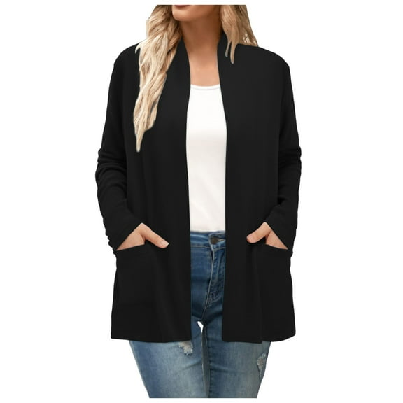 Light Weight Cardigan Women Long Sleeve Open Front Cardigan With Pockets Casual Duster Lightweight Knit Cardigans Women Black S