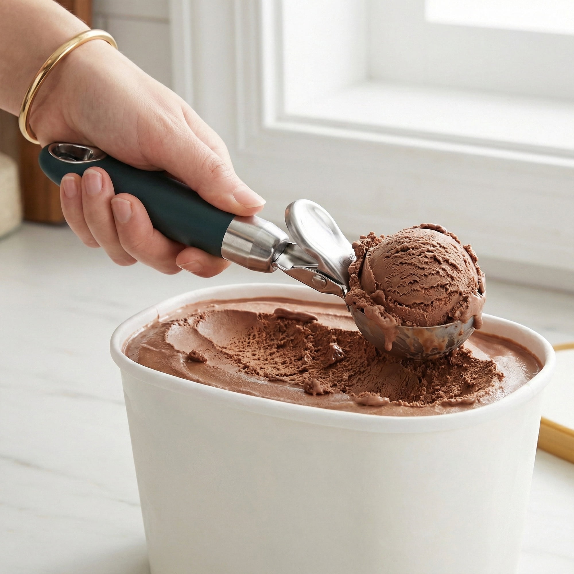 Unique Bargains Stainless Steel Ice Cream Scoop for Release Dark Green 7.7in