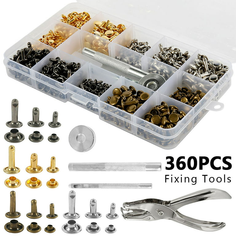 360 Sets Leather Rivets Double Cap Rivets for Fabric with Setting Tool Kit  fo