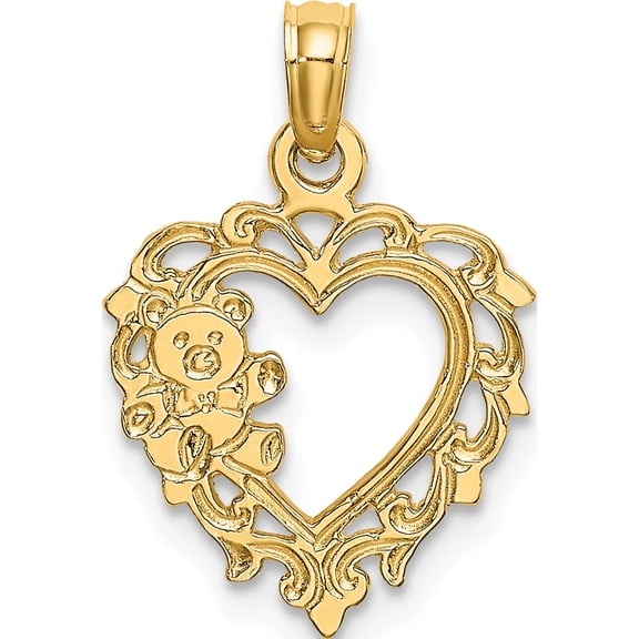 14K Yellow Gold Teddy Bear In Heart Charm (18 X 13.4) Made United States k6428