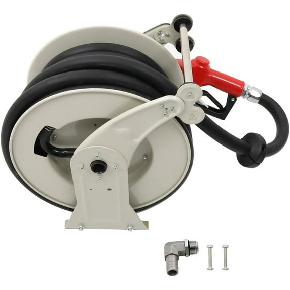 Handdo 1 Inch x 50 Ft Diesel Fuel Hose Reel with Fuel Nozzle Heavy Duty Steel Retractable Hose Reel