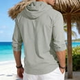 thumbnail image 6 of kosheko Men's Full-Button Textured Linen Hooded Shirt, Adjustable Neck Drawcord, Light Breathable Fabric for Beach Trips Gray XXL, 6 of 7