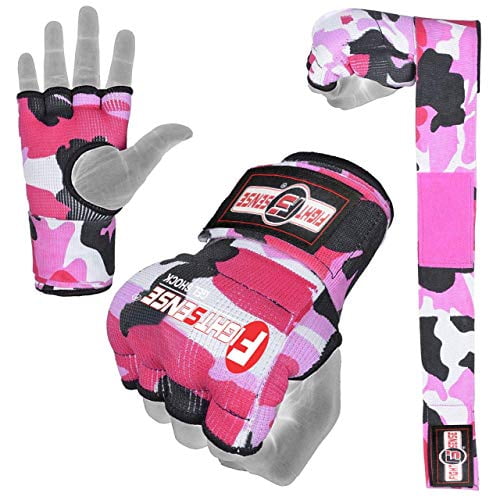 Pink Camo Ladies Boxing Hand Wrap Bandages MMA Bag Gloves Muay Thai Inner Glove 