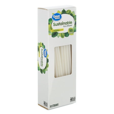 product image of Great Value Sustainable Disposable Eco Straws, Cream, 50 Count
