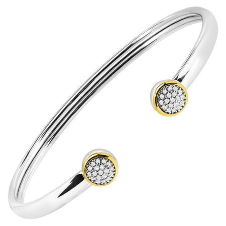 14k Cuff Bracelet - 1/5 ct Diamond Circle Cuff Bracelet in Sterling Silver & 14kt Gold