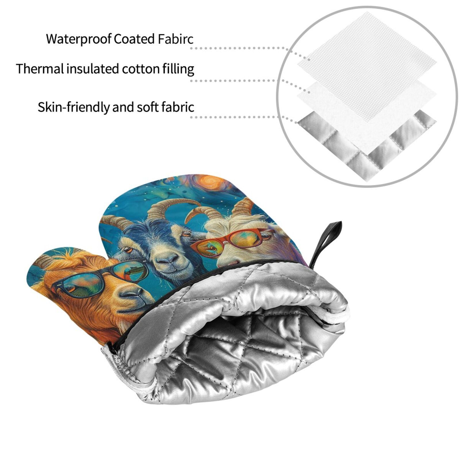 Funny Goat Family Psychedelic Art 4Pcs Oven Mitts and Pot Holders Sets Oven Kitchen Gloves Hot Pads for Cooking BBQ Baking Grilling