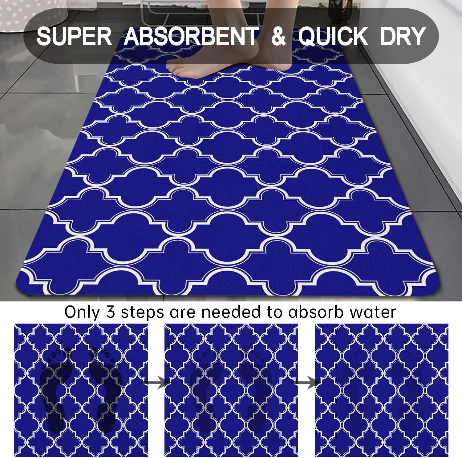 Honcor Bath Stone Mat/Shower Mat, Non-Slip Super Absorbent Navy Blue  (23.6x15.7)