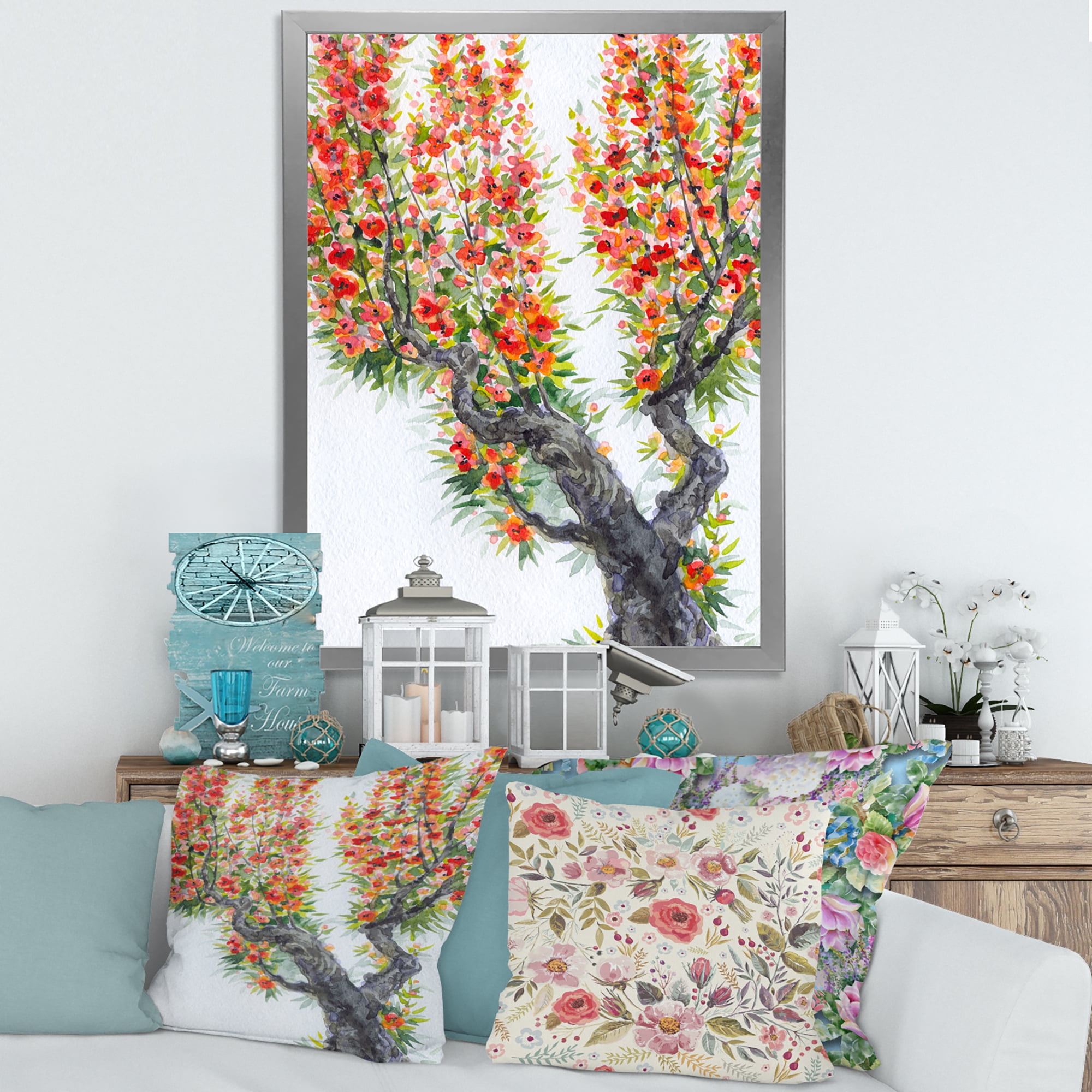 Blooming Flowers Of An Old Tree In Spring II 16 in x 32 in Framed Painting Canvas Art Print, by Designart