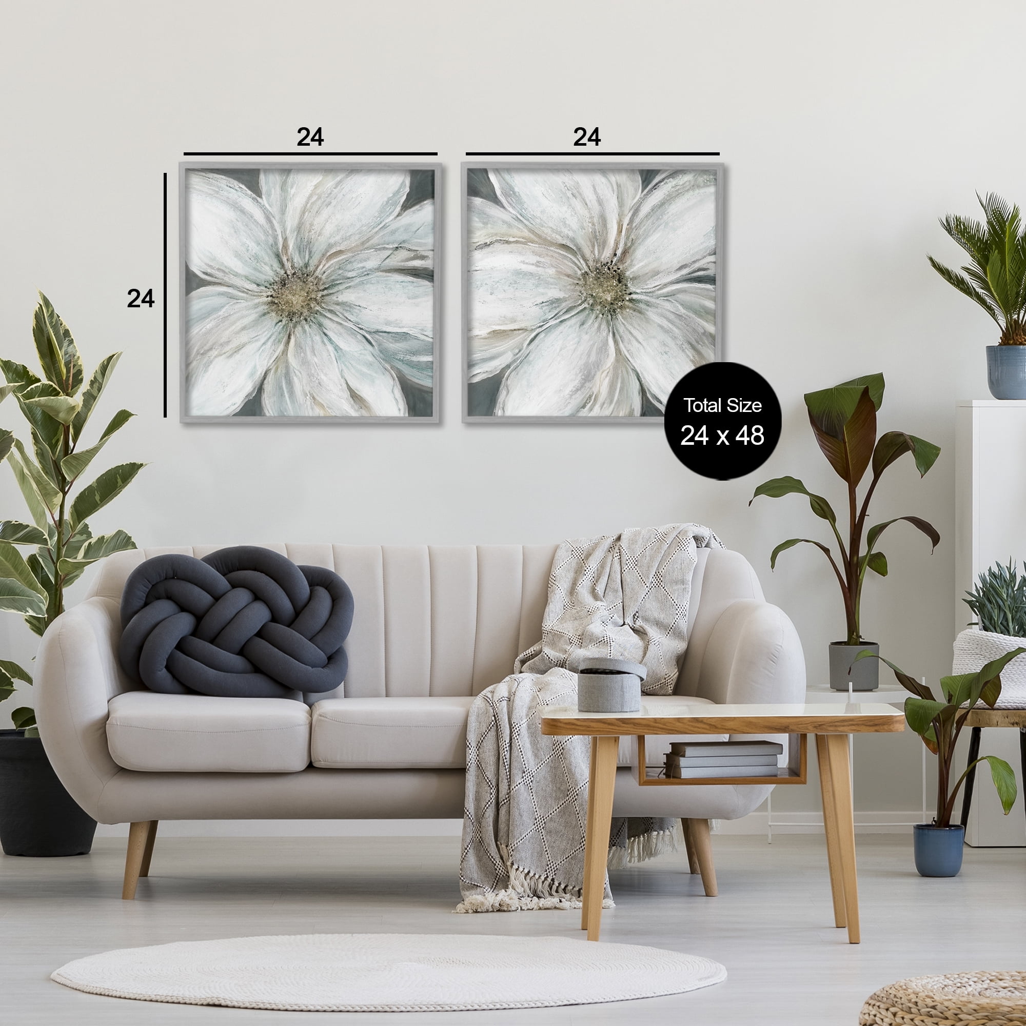 Stupell Industries Soft White Blossoms Closeup 2 Piece Gray Framed Giclee Art Set, design by Carol Robinson