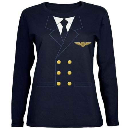 Halloween Airline Airplane Pilot Navy Womens Long Sleeve