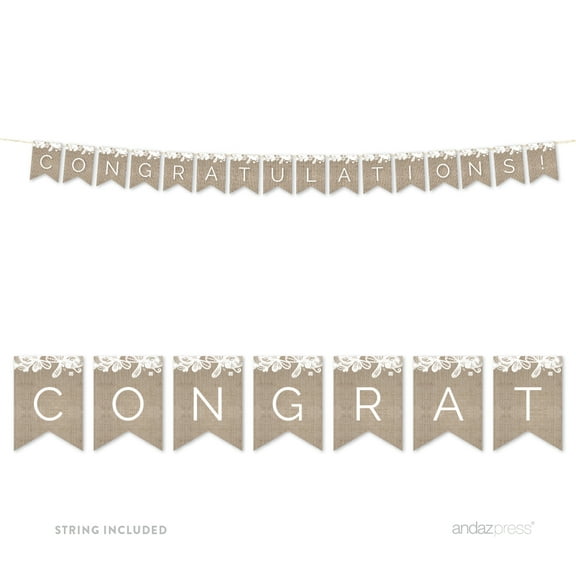 Congratulations! Burlap Lace Wedding Hanging Pennant Party Banner with String