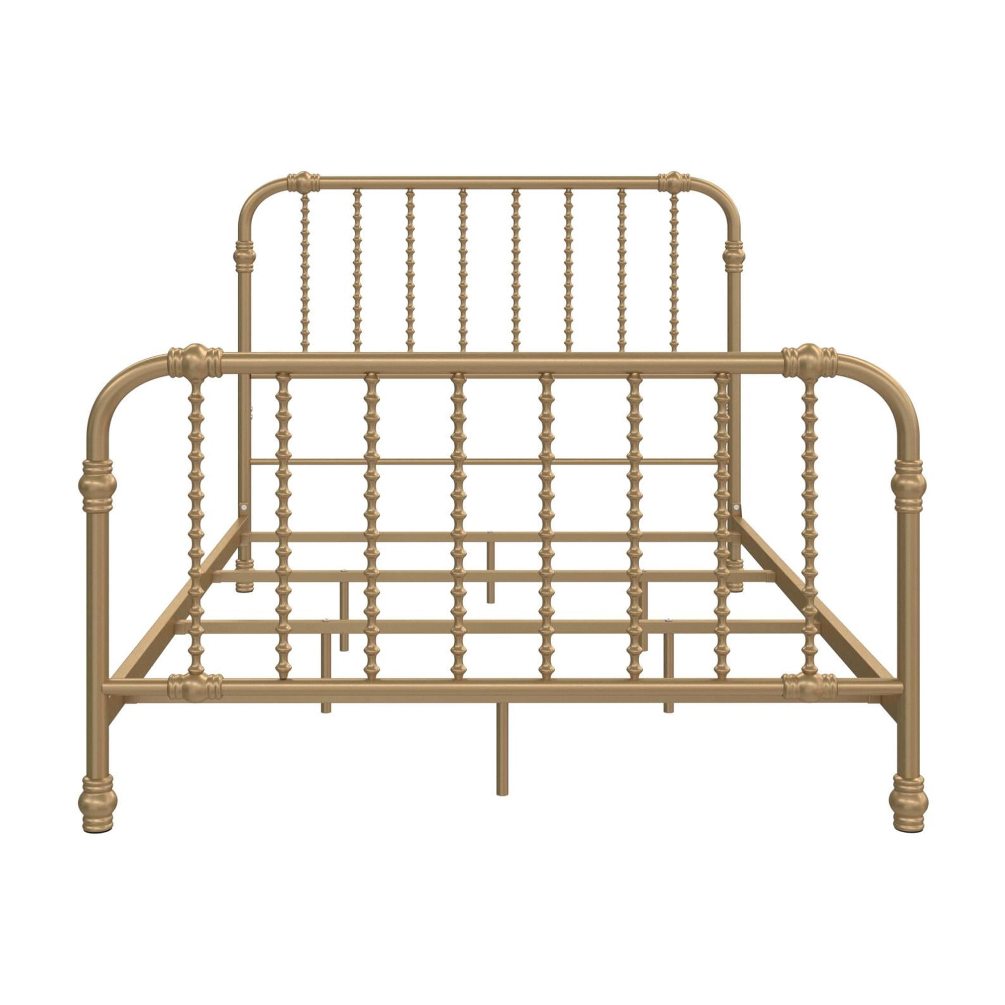 Max & Finn Wren Metal Bed with Spindle Headboard, Full, Gold
