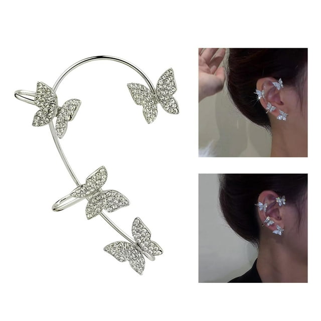 Pendiente elegante Yinane Clip Mariposa Ear Cuff Derecho Plata