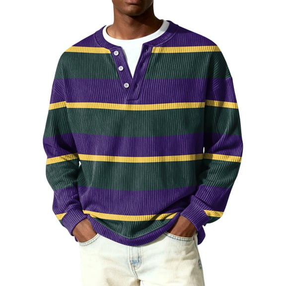 Nokdvo Men's Waffle Knit Long Sleeve Shirt Sherpa Striped Quarter Button Up Henley Casual Pullover Tops Fall Winter Quilted Knit Solid Color Loose Sweaters,Yellow S