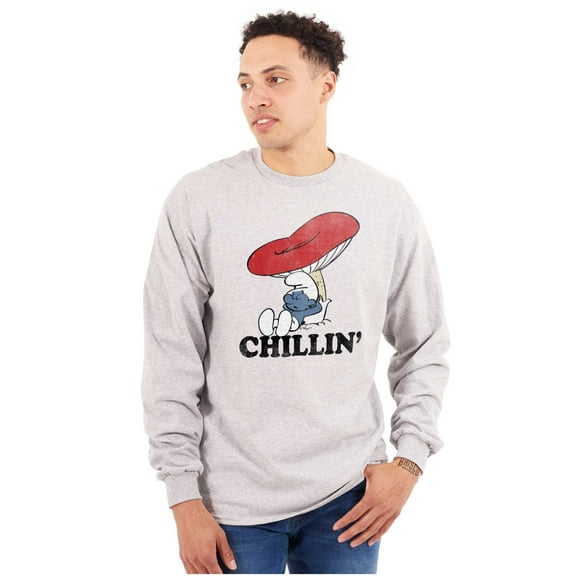Smurf Mushroom Chillin' Retro Cartoon Long Sleeve TShirt Men Women Brisco Brands S
