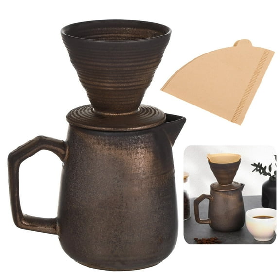 Pour Over Coffee Maker Set Vintage Ceramic Pour Over Coffee Dripper Set with 100 Paper Coffee Filters,for Home Café Restaurant Camping,21 Ounces
