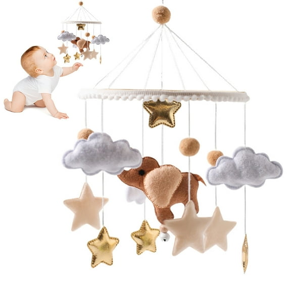Elephant Cloud Star Crib Mobile – Baby Soothing Wind Chime, Soft Non-Woven Fabric Hanging Toy for Nursery Decoration