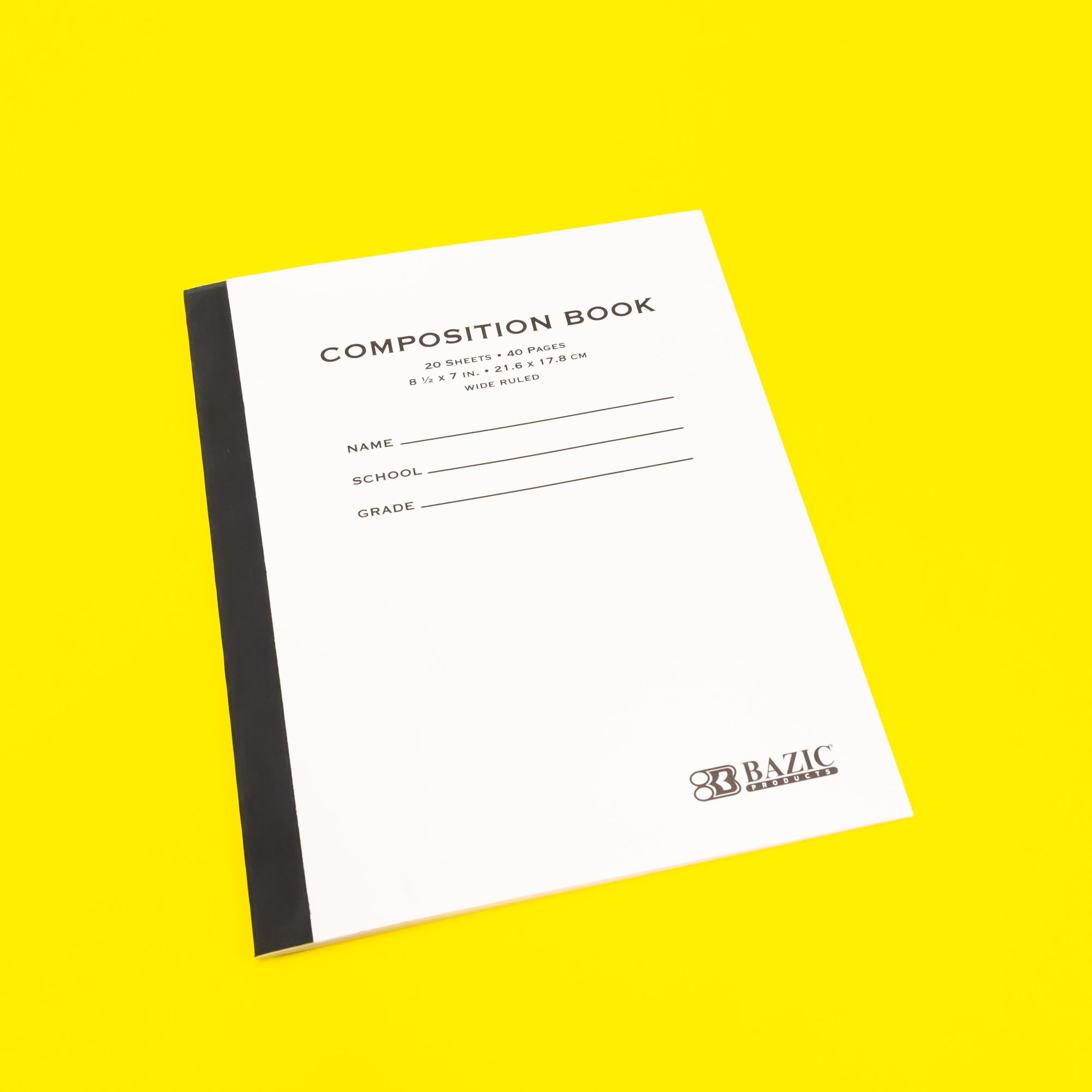 BAZIC Composition Book Wide Ruled 20 Sheet Manila Cover Notebook 8.5"x7", 12-Pack