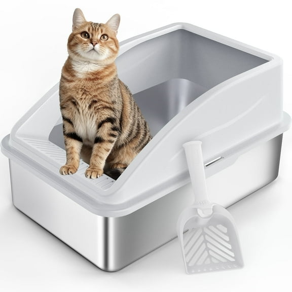 Stainless Steel Cat Litter Box with High Sides, Xl Stainless Steel Litter Box for Big Cats and Multi-cat, Anti-urine Leakage, Non-stick, 22.8"*14.5"*10", Silver Gary