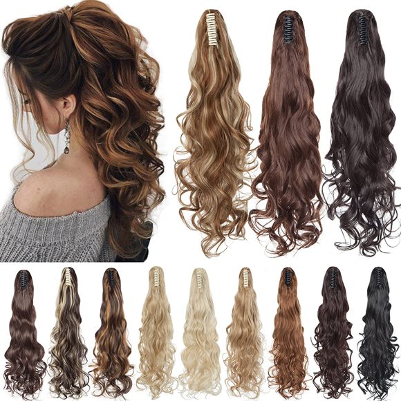 AmPm Bendable Ponytail Hair Extensions Jaw Claw Ponytails with 3 Bendable Metals Messy Style Updo Fluffy Pony Tail Hairpiece Synthetic Hair for Women 12inch Bleach Blonde