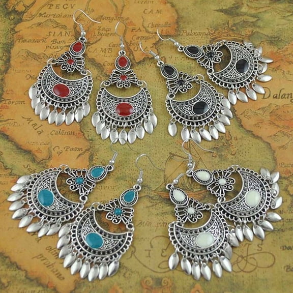 SmartBy Bohemian Faux Gemstone Geometric Dangle Hook Earrings Women Banquet Jewelry