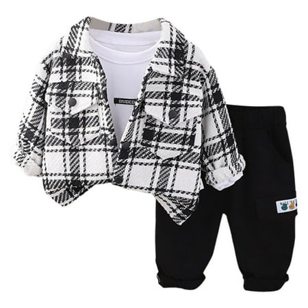 

Boys and Girls Plaid Tooling Three Piece Children s Spring and Autumn Cool Baby Hoodie Set Baby Outfit Boy New Baby Bundle 12mo Boy Clothes Baby Suspenders and Bow Tie Set Outfit Baby Bundles Toddler