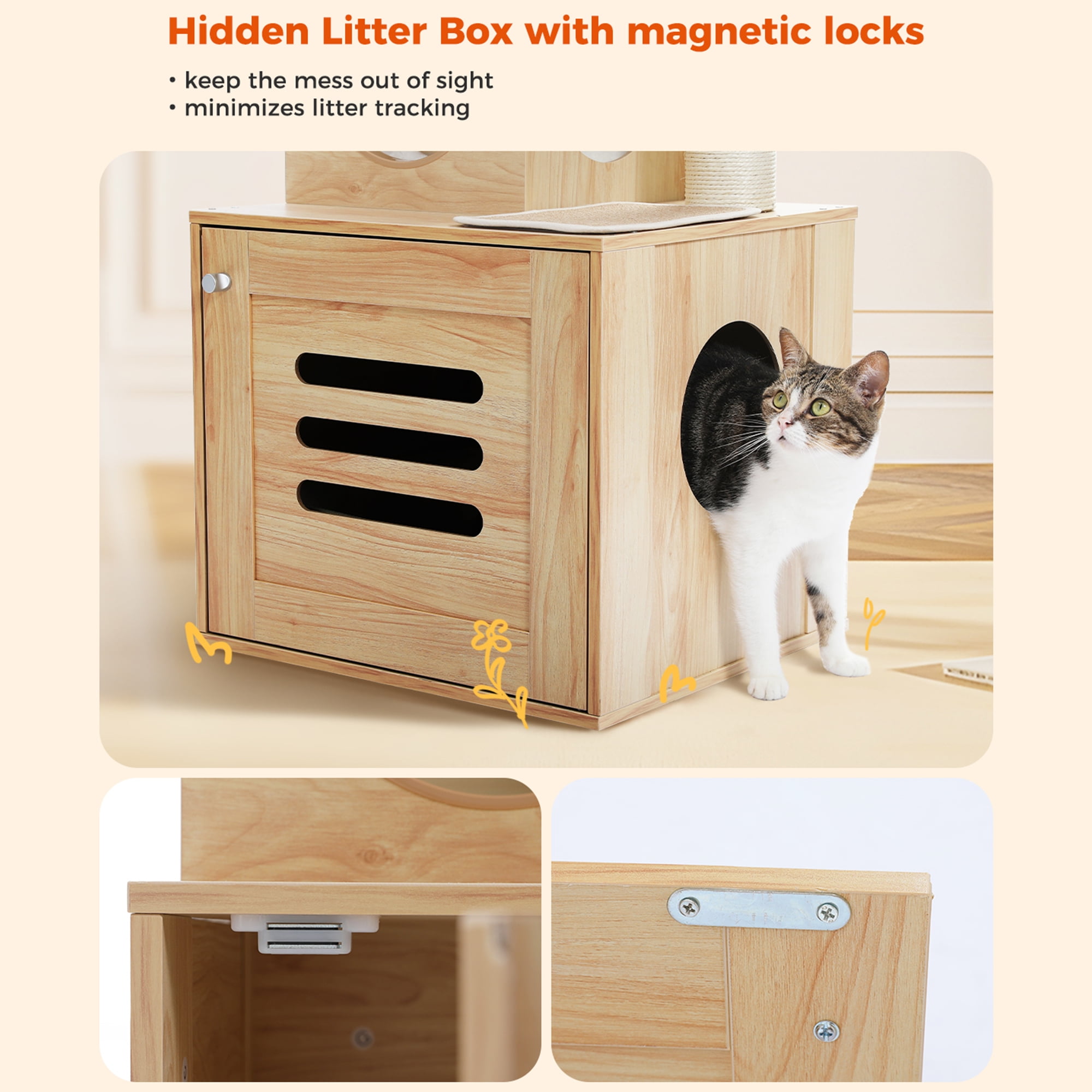 Pefilos 90"-110" Adjustable Height Cat Tree Tower Floor-to-Ceiling, Multi-Level Cat Activity Center, Cat Condo with Litter Box Enclosure, Beige Pefilos 90"-110" Adjustable Height Cat Tree Tower Floor-to-Ceiling, Multi-Level Cat Activity Center, Cat Condo with Litter Box Enclosure, Beige