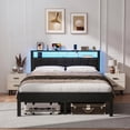 thumbnail image 4 of Kbun Full Size Platform Bed Frame with Upholstered Headboard, Metal Bed Frame with LED Light, Heavy Duty Steel Slat Supported Full Bed Frames, No Box Spring Needed, Black, 4 of 8
